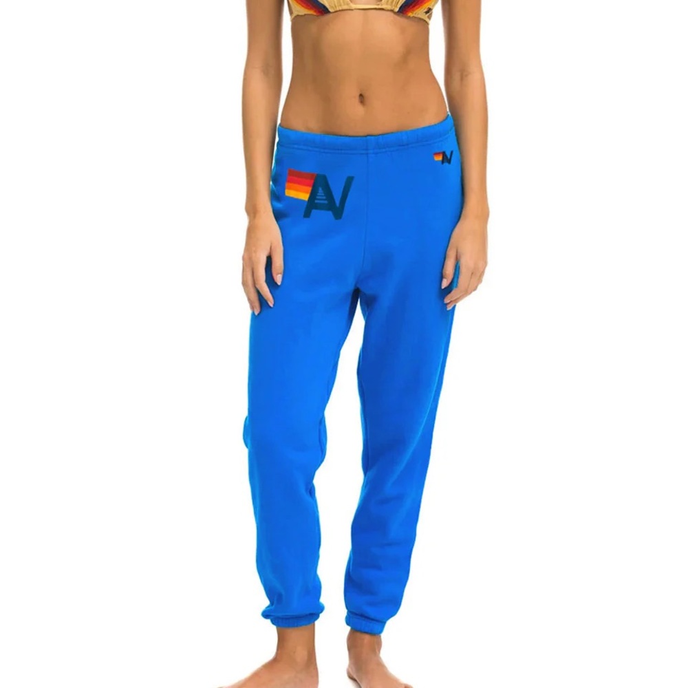 Aviator Nation Blue Joggers with Rainbow Detail